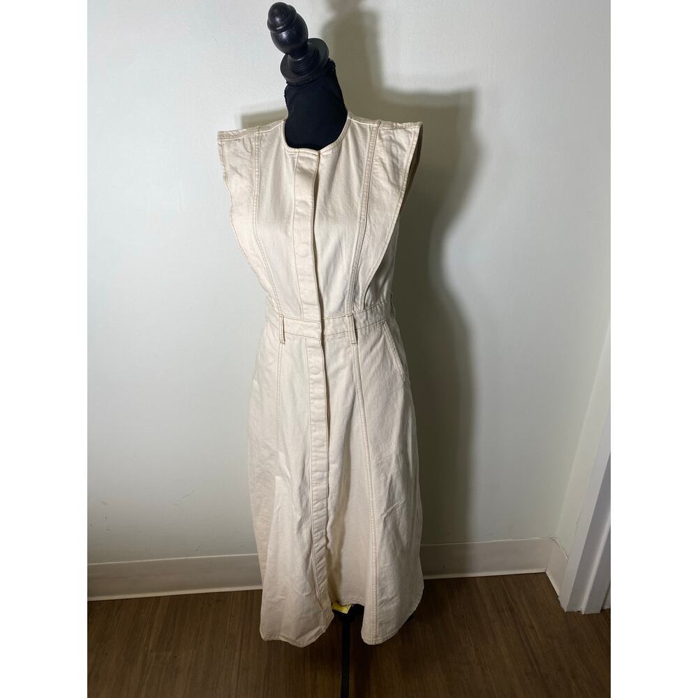 Banana Republic Cream Sleeveless Midi Dress with Structured Shoulders